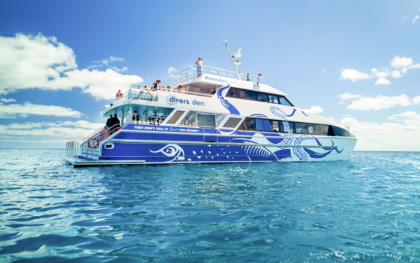 Tour boat on the Outer Great Barrier Reef trip from Cairns, Australia.