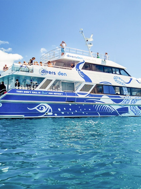 Tour boat on the Outer Great Barrier Reef trip from Cairns, Australia.