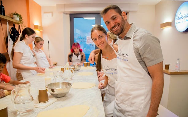 Participants in a pizza and gelato making class at Towns of Italy Cooking School.