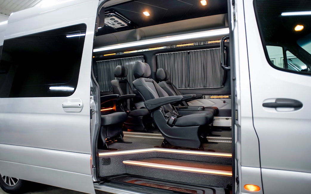 Luxury interior of transfer vehicle for Northern Lights expedition.