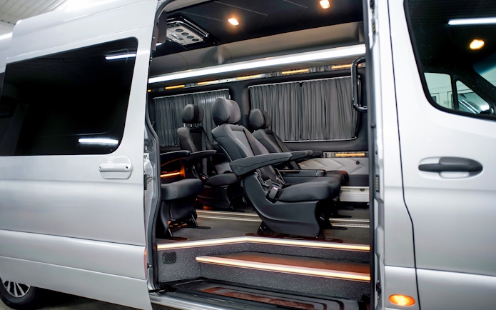 Luxury interior of transfer vehicle for Northern Lights expedition.