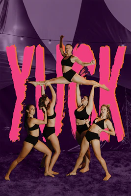 YUCK Circus performers in acrobatic pose at a vibrant outdoor event in Australia.
