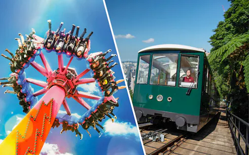 Ocean Park Hong Kong ride and Victoria Peak Tram in Hong Kong.