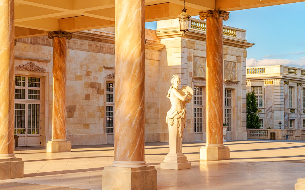 Statue and columns at Puy du Fou, France.
