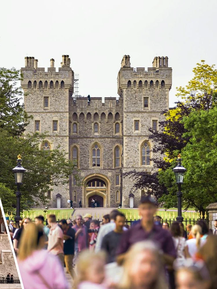 Tower of London White Tower and Windsor Castle entrance, United Kingdom.