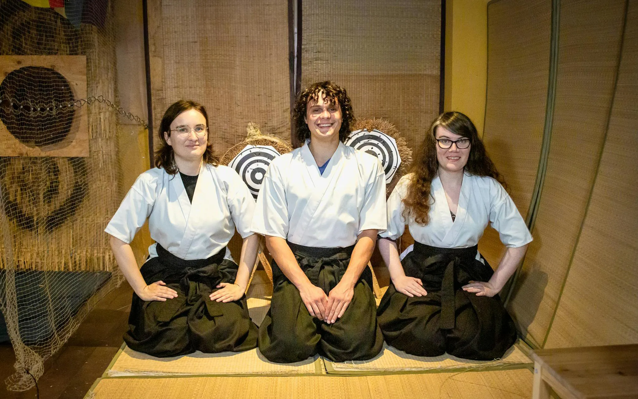 Participants in traditional attire at 20-Arrow Japanese Archery Experience in Kyoto.