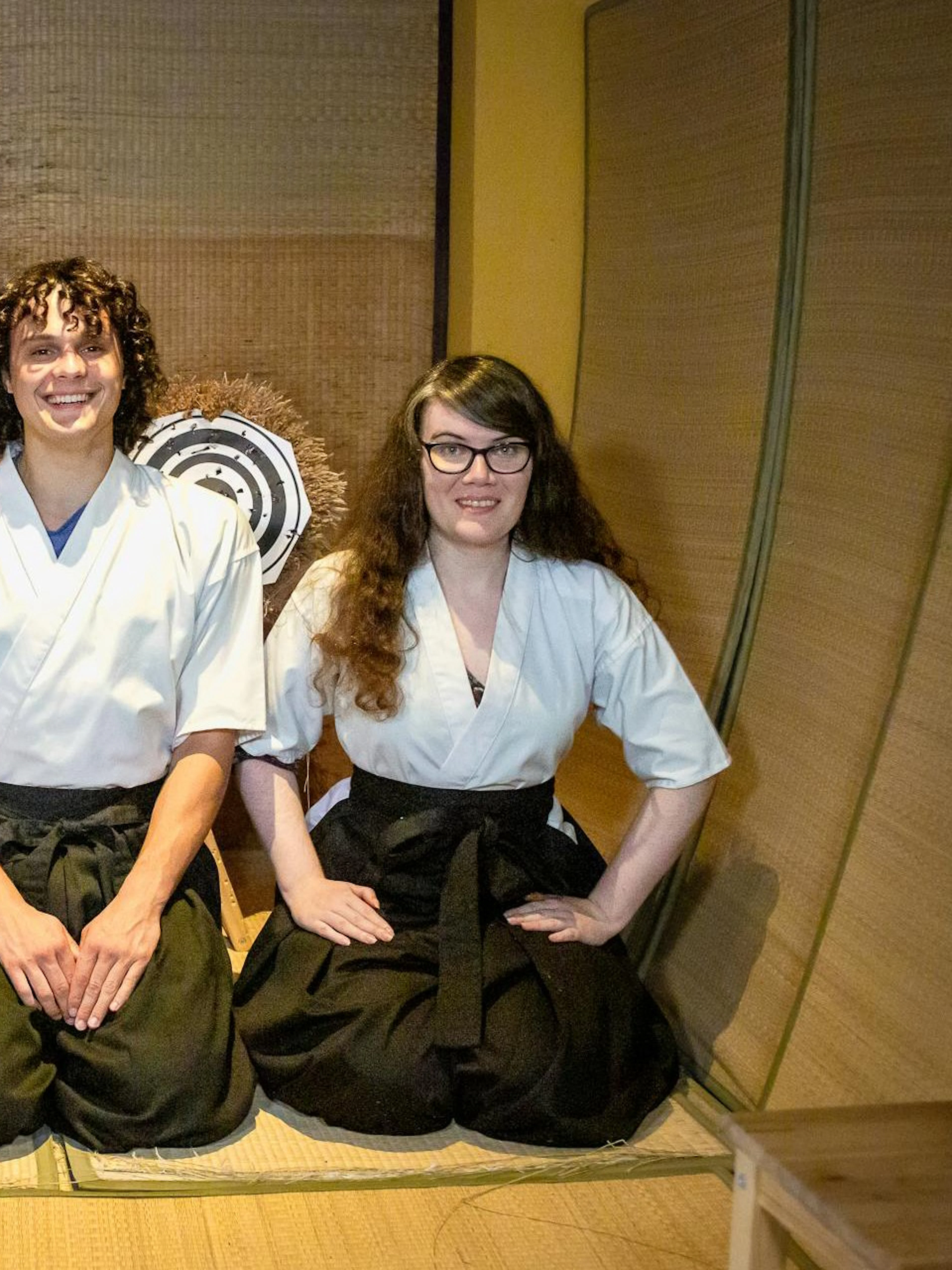 Participants in traditional attire at 20-Arrow Japanese Archery Experience in Kyoto.