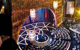 Aerial view of stage and audience seating inside The Dolby Theatre.