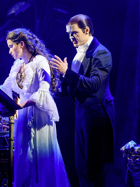 Actors performing a scene from The Phantom of the Opera musical in Vienna.