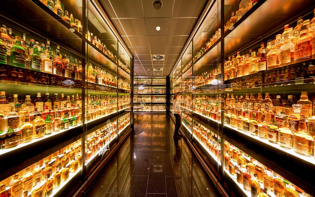 Different kinds of whiskeys displayed at Scotch Whisky Experience, Edinburgh.