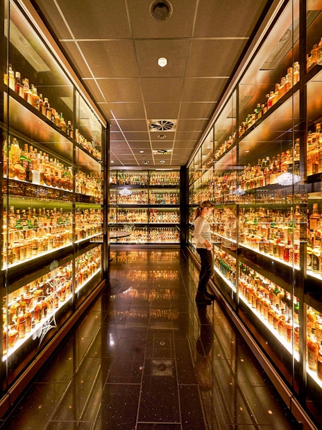 Different kinds of whiskeys displayed at Scotch Whisky Experience, Edinburgh.