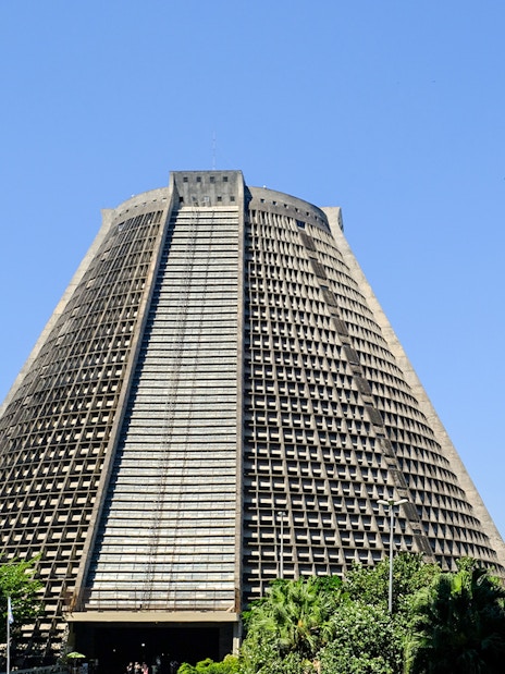 Metropolitan Cathedral of Saint Sebastian in Rio de Janeiro with bell tower.