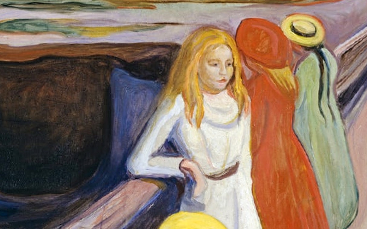 Painting of women in colorful dresses at Hamburger Kunsthalle exhibit.