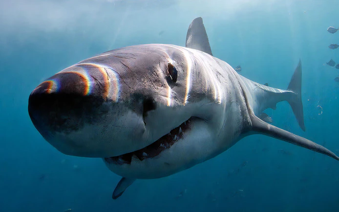 Shark swimming near cage during diving excursion in Gansbaai.