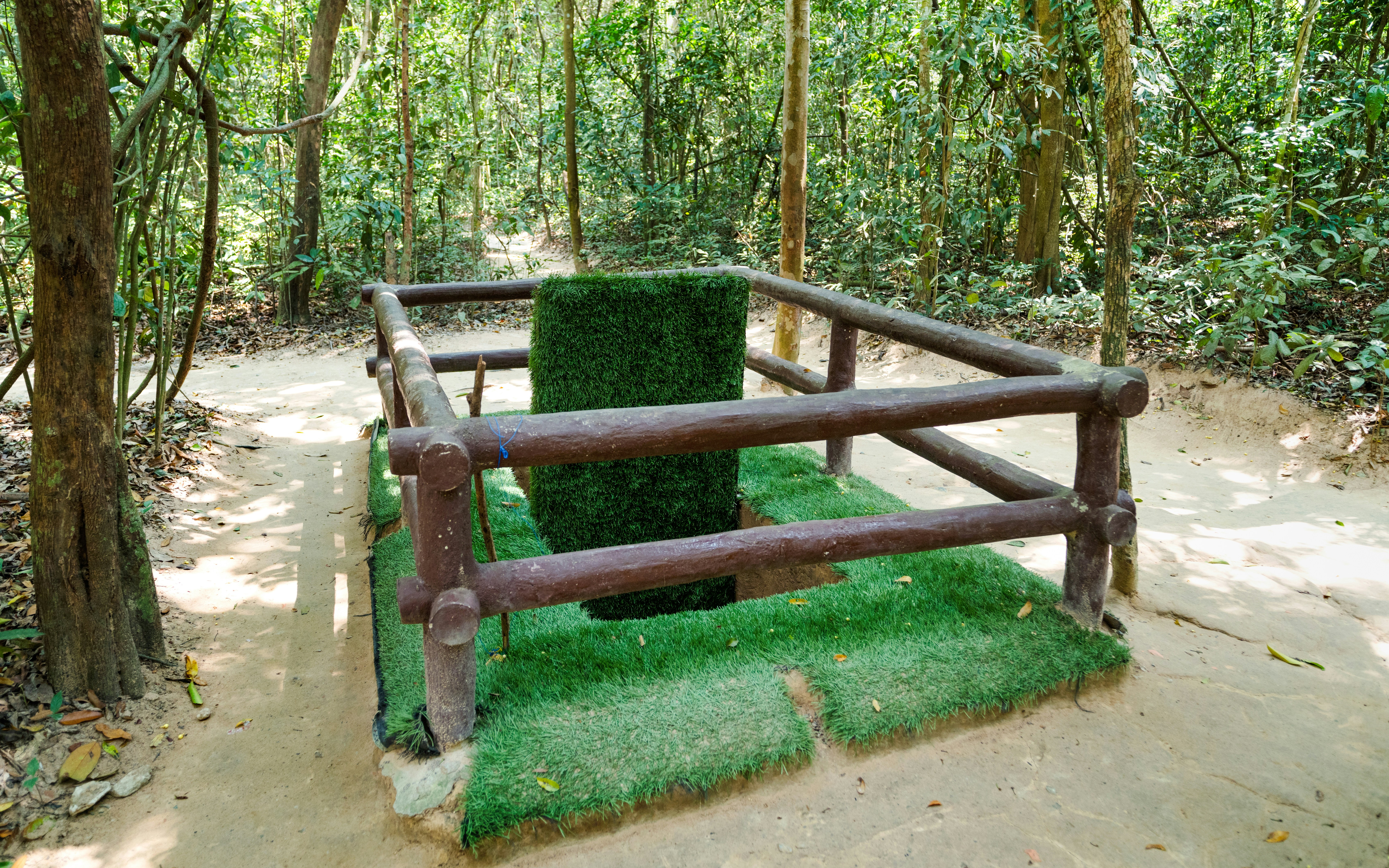 Booby traps in Cu Chi Tunnel, Ho Chi Minh City, illustrating historical wartime defense mechanisms.