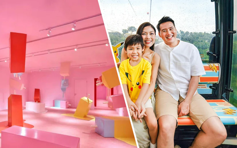 Interactive pink room with oversized ice cream bars at Museum of Ice Cream Singapore.
