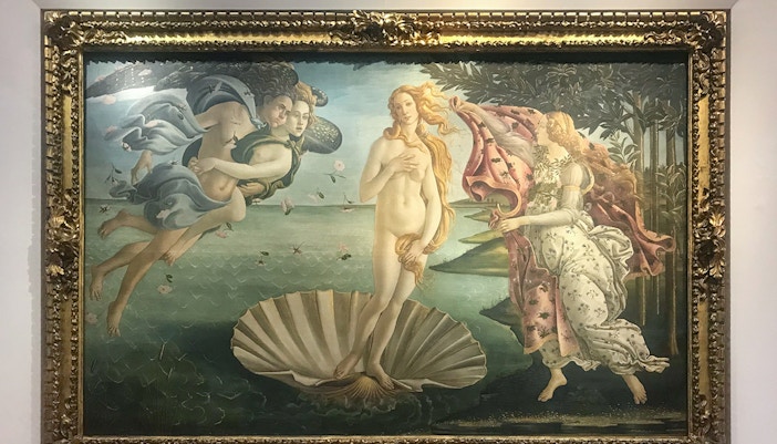 Sandro Botticelli's "Birth of Venus" painting displayed at Uffizi Gallery, Florence.