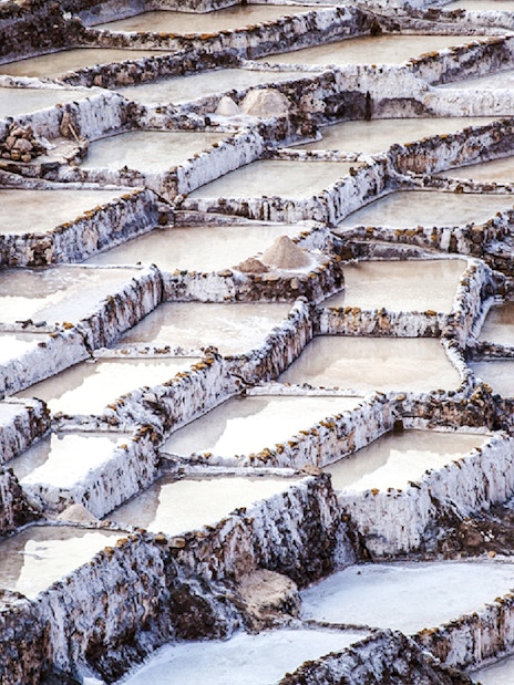 Terraced salt ponds at Maras Salt Mines in the Sacred Valley, near Cusco, Peru.