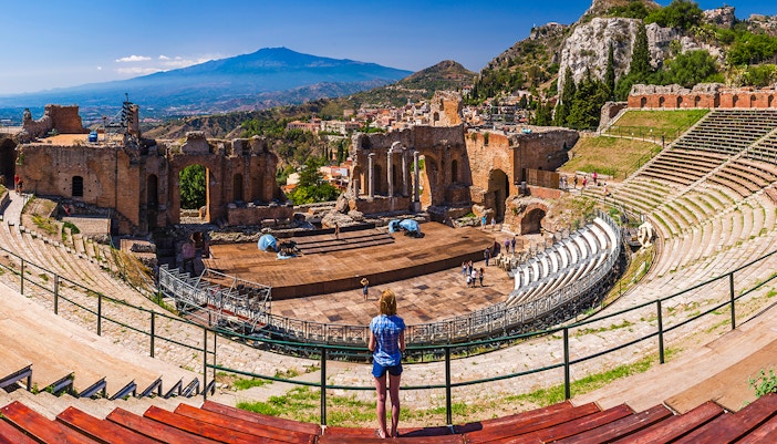 Woman standing at Taromina Greek Theatre