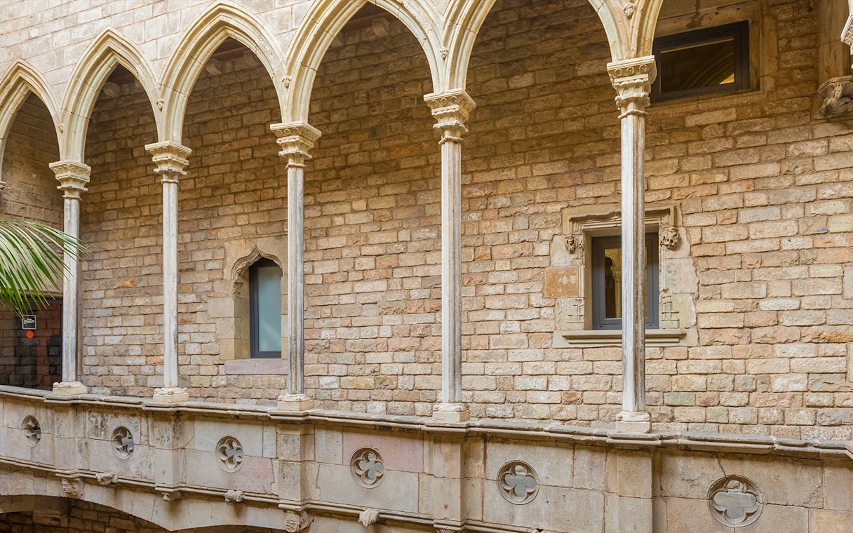 Balcony area with arches at the Picasso Museum, Barcelona.