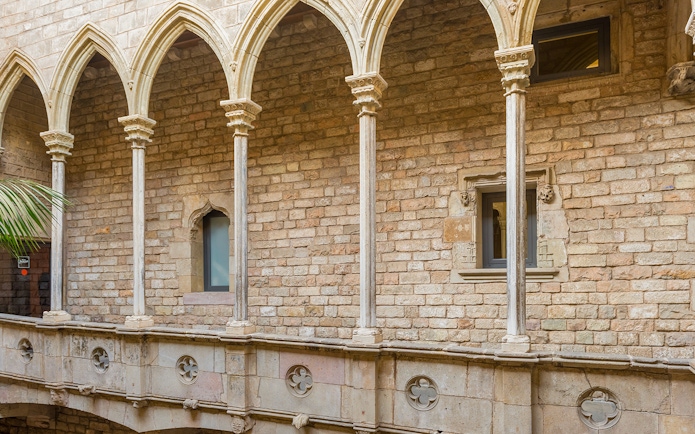 Balcony area with arches at the Picasso Museum, Barcelona.