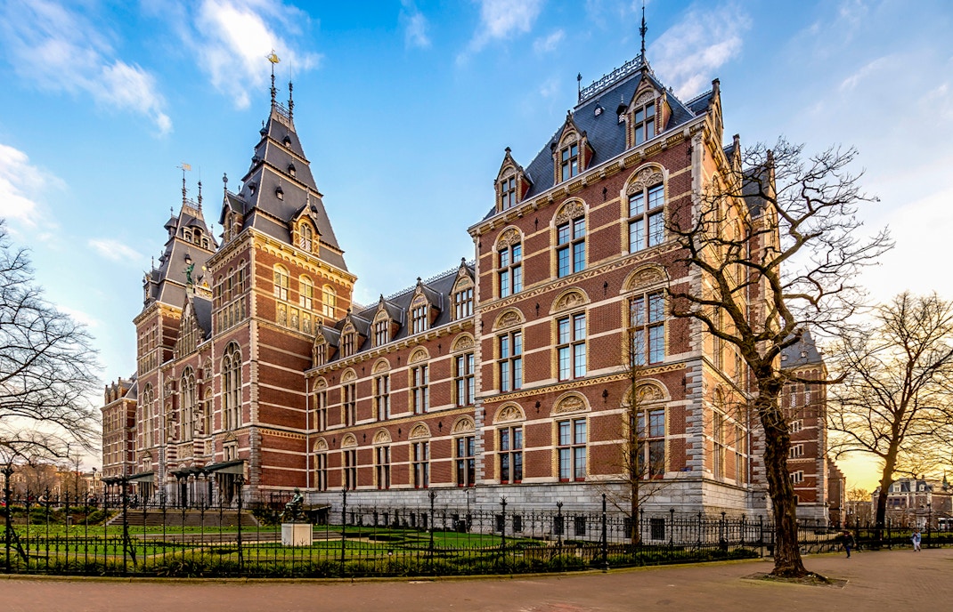 Rijksmuseum exterior in Amsterdam during a small group guided tour.