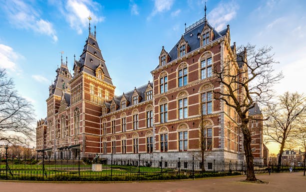 Rijksmuseum exterior in Amsterdam during a small group guided tour.