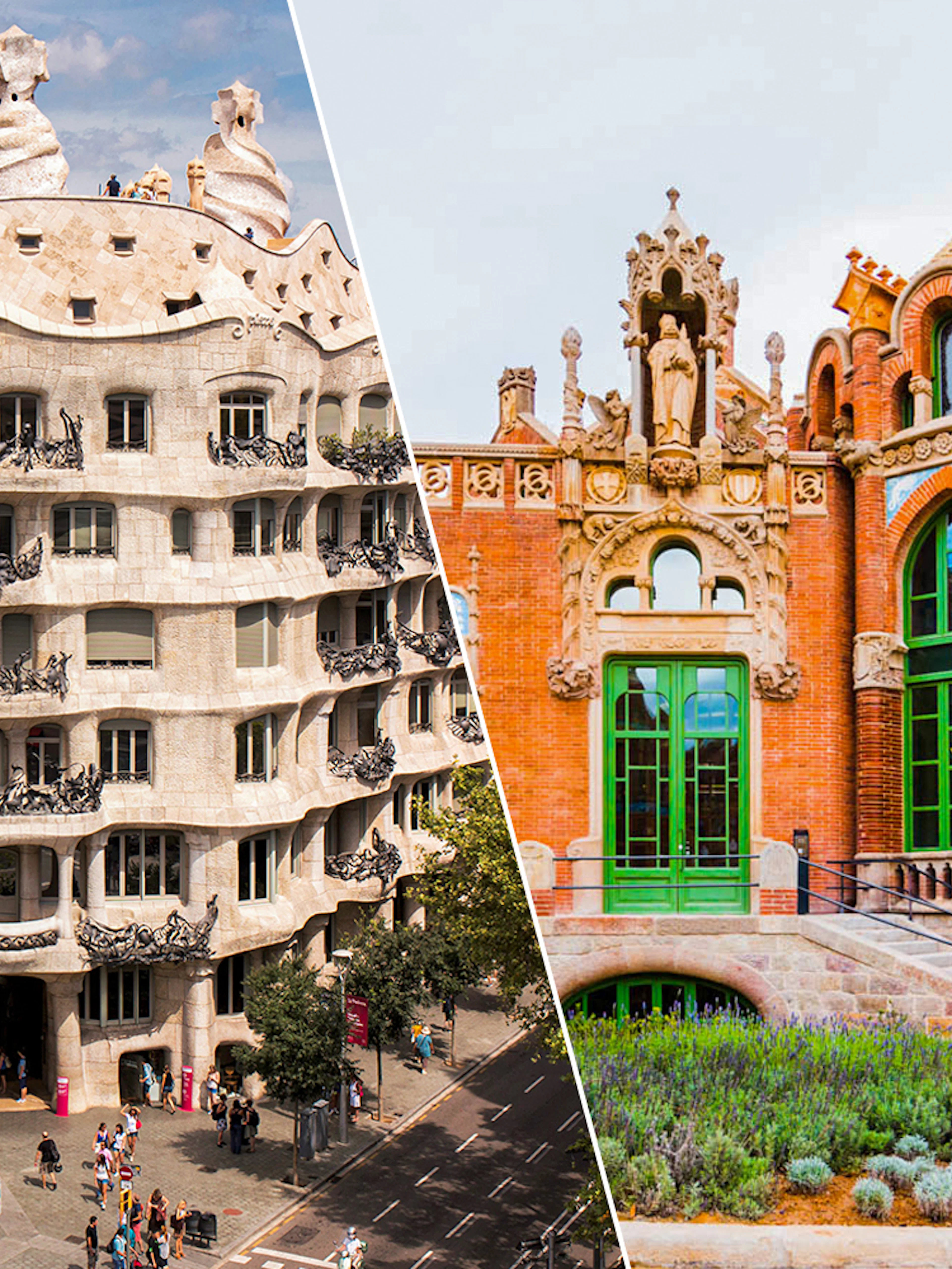 Casa Milà and Sant Pau Modernista in Barcelona, showcasing unique architecture.