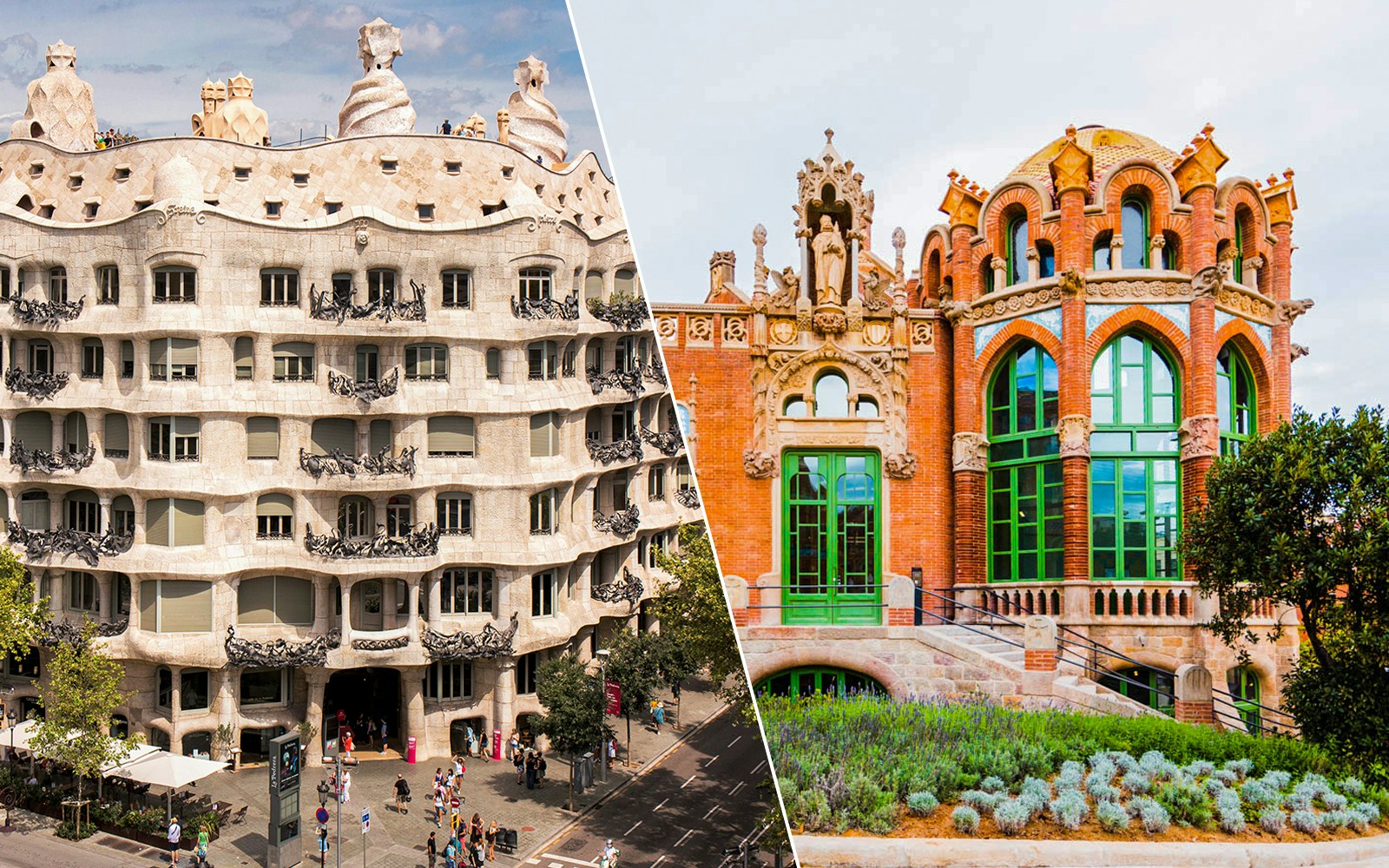 Casa Milà and Sant Pau Modernista in Barcelona, showcasing unique architecture.