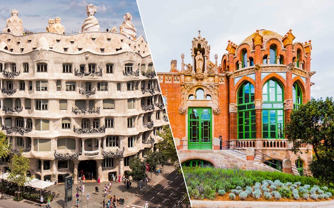 Casa Milà and Sant Pau Modernista in Barcelona, showcasing unique architecture.
