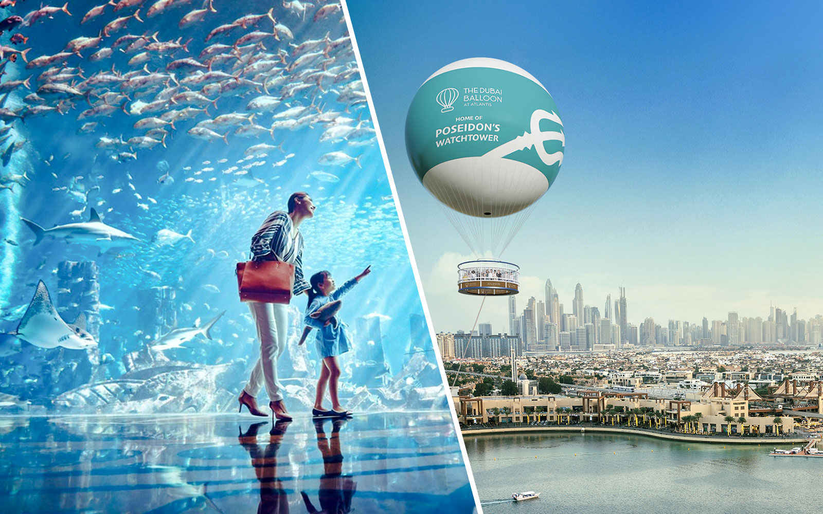 Visitors exploring The Lost Chambers Aquarium at Atlantis, The Palm, Dubai with marine life.