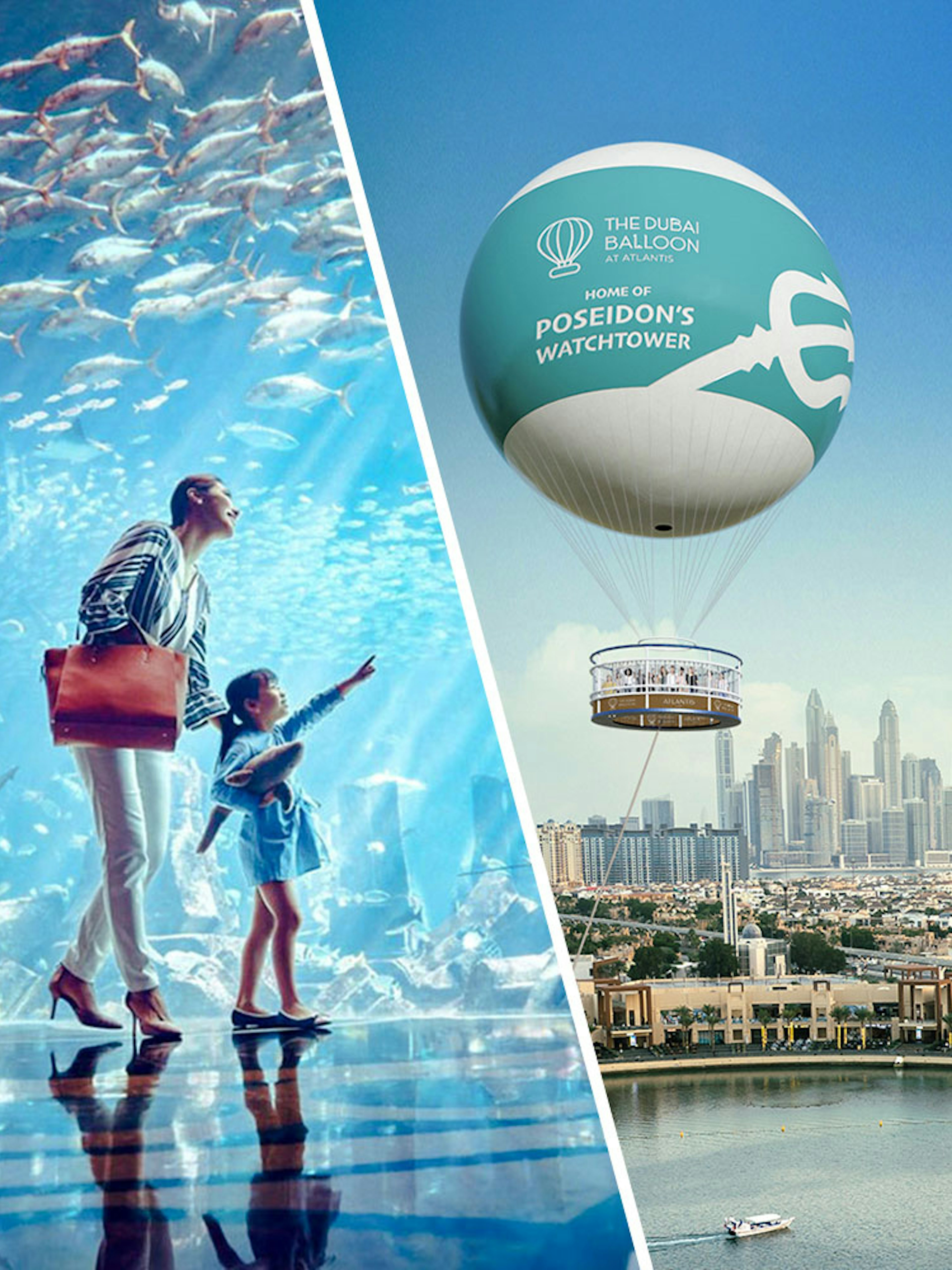 Visitors exploring The Lost Chambers Aquarium at Atlantis, The Palm, Dubai with marine life.