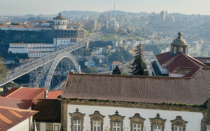 Scenic view of Porto, Portugal with the iconic Dom Luís I Bridge.