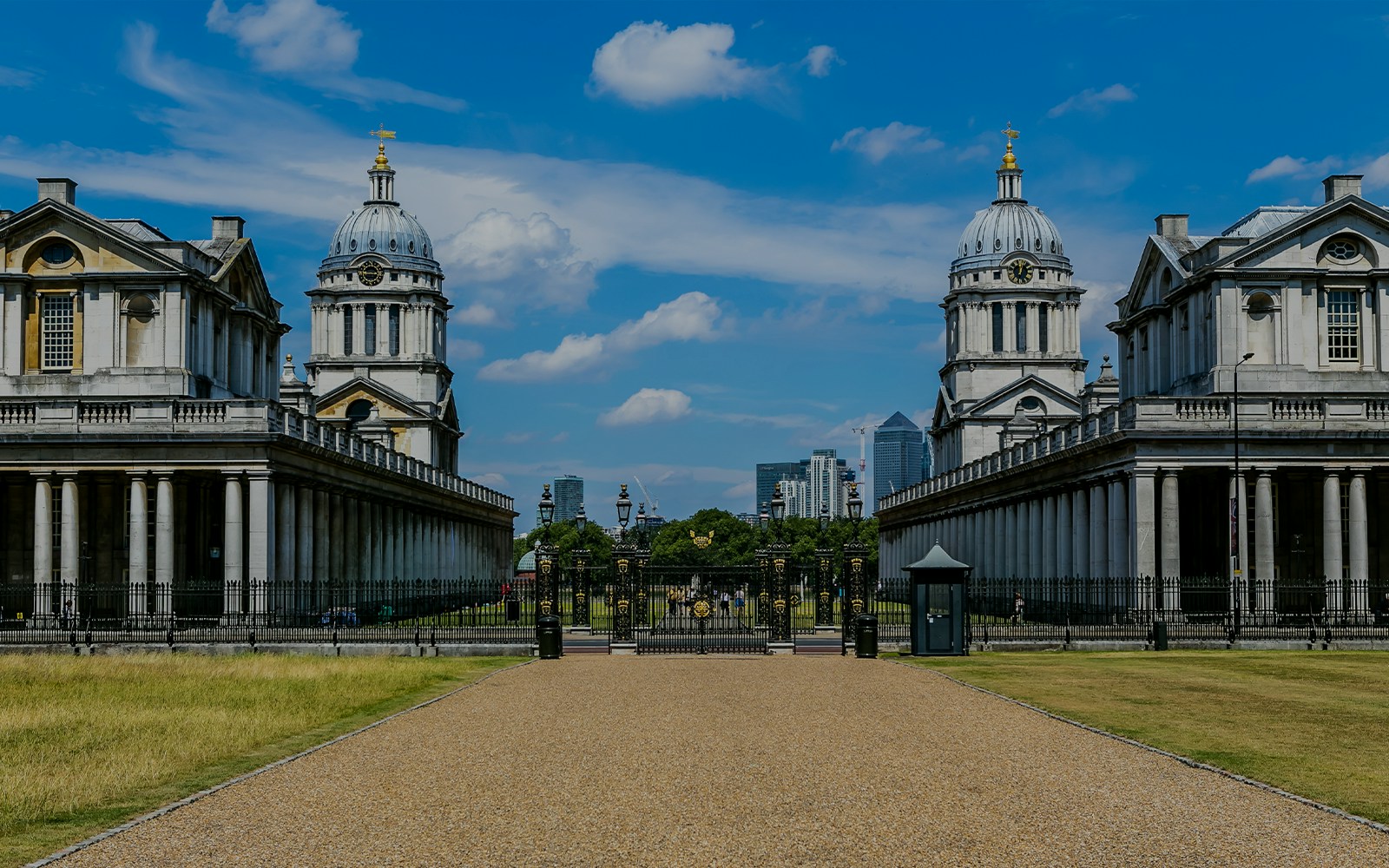 Old Royal Naval College domes and courtyard, Greenwich, London.
