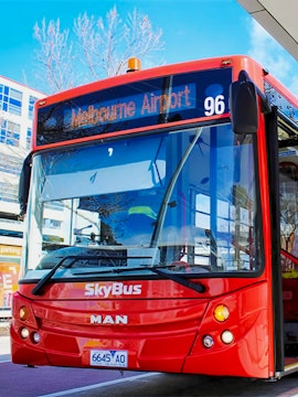 SkyBus at Melbourne Airport terminal.
