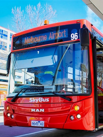 SkyBus at Melbourne Airport terminal.