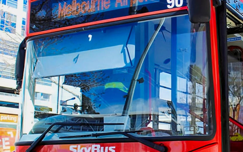 SkyBus at Melbourne Airport terminal.
