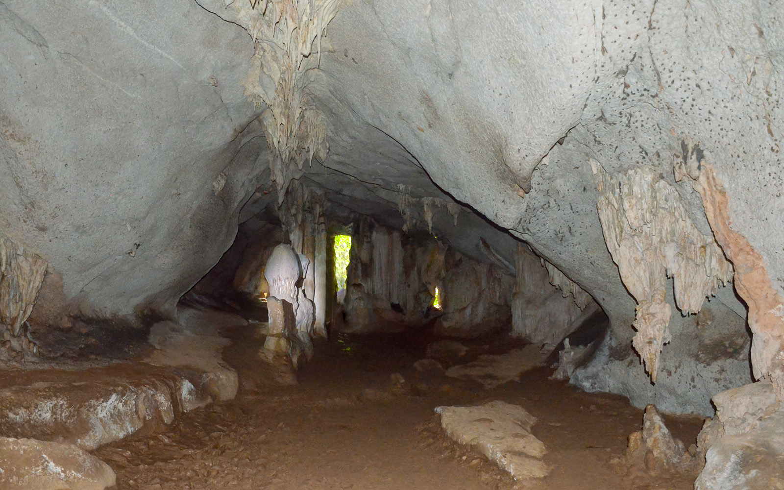 Stalactites and stalagmites inside Ice Cream Cave, Thailand.