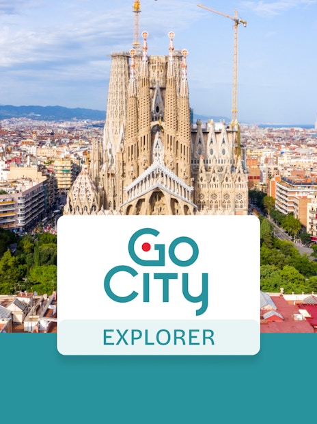 Panoramic view of Sagrada Familia and Barcelona cityscape.