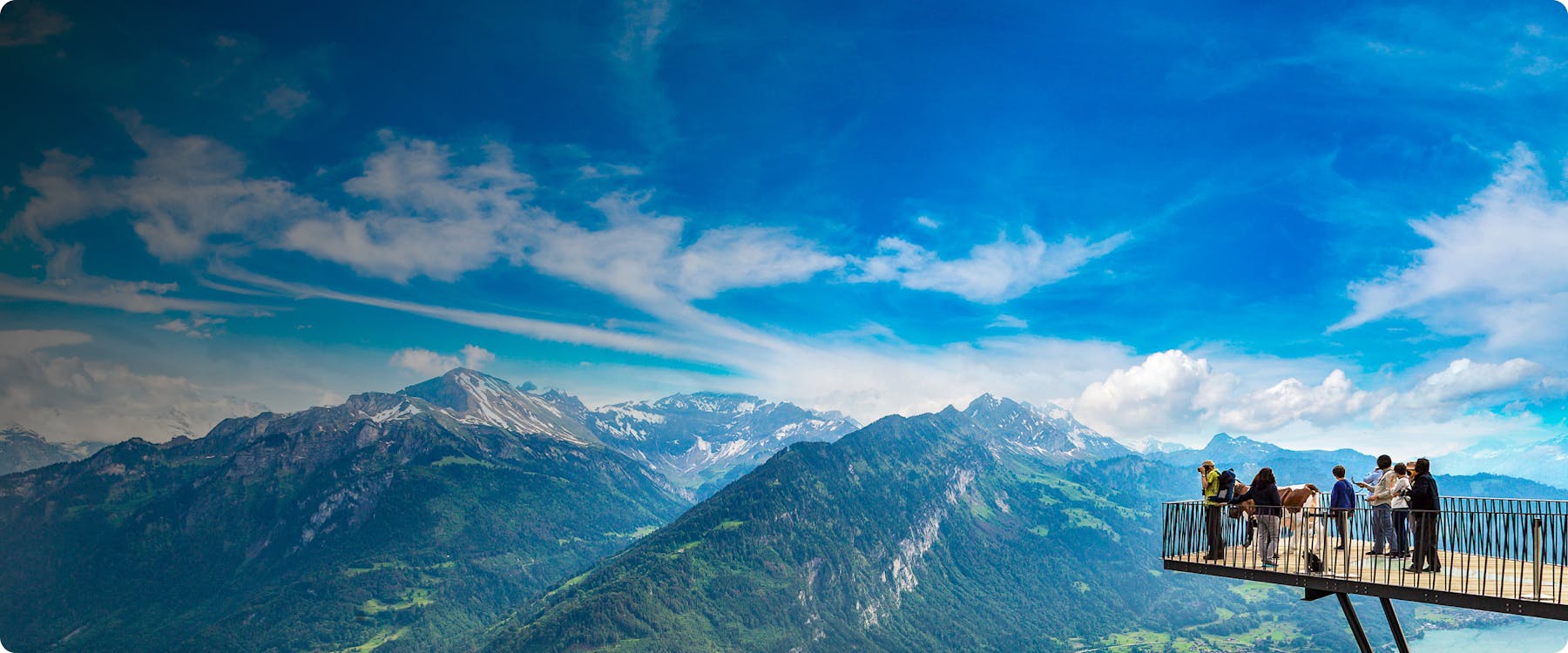 Viewing platform overlooking mountains in Interlaken, Switzerland.