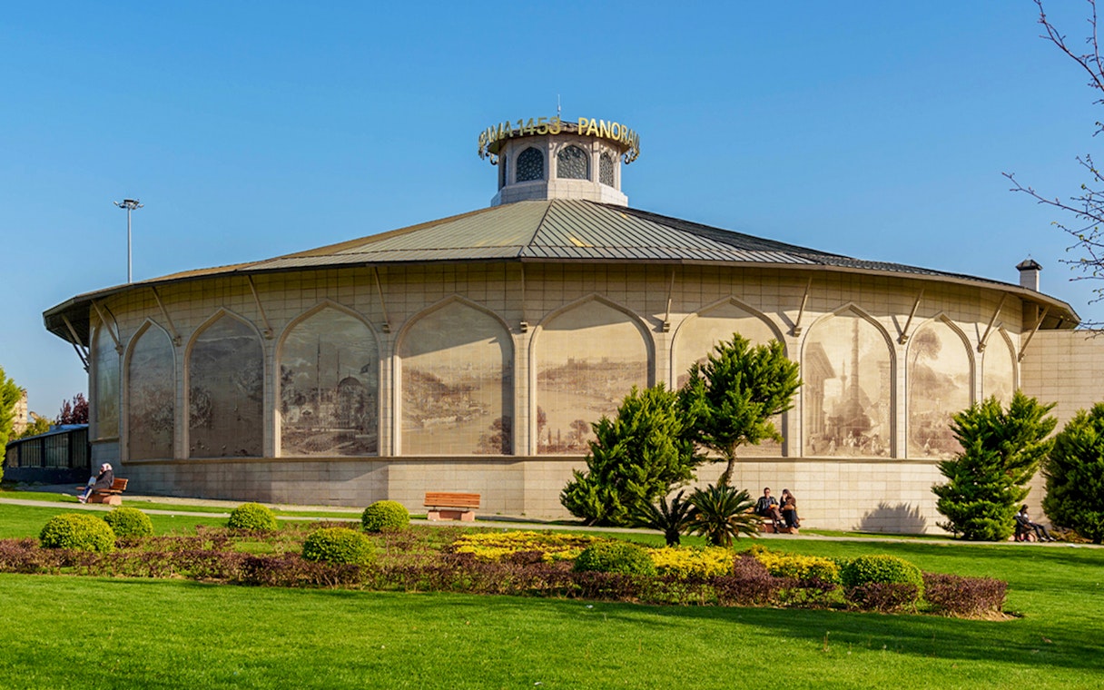 Istanbul Panorama 1453 History Museum exterior with gardens in foreground.