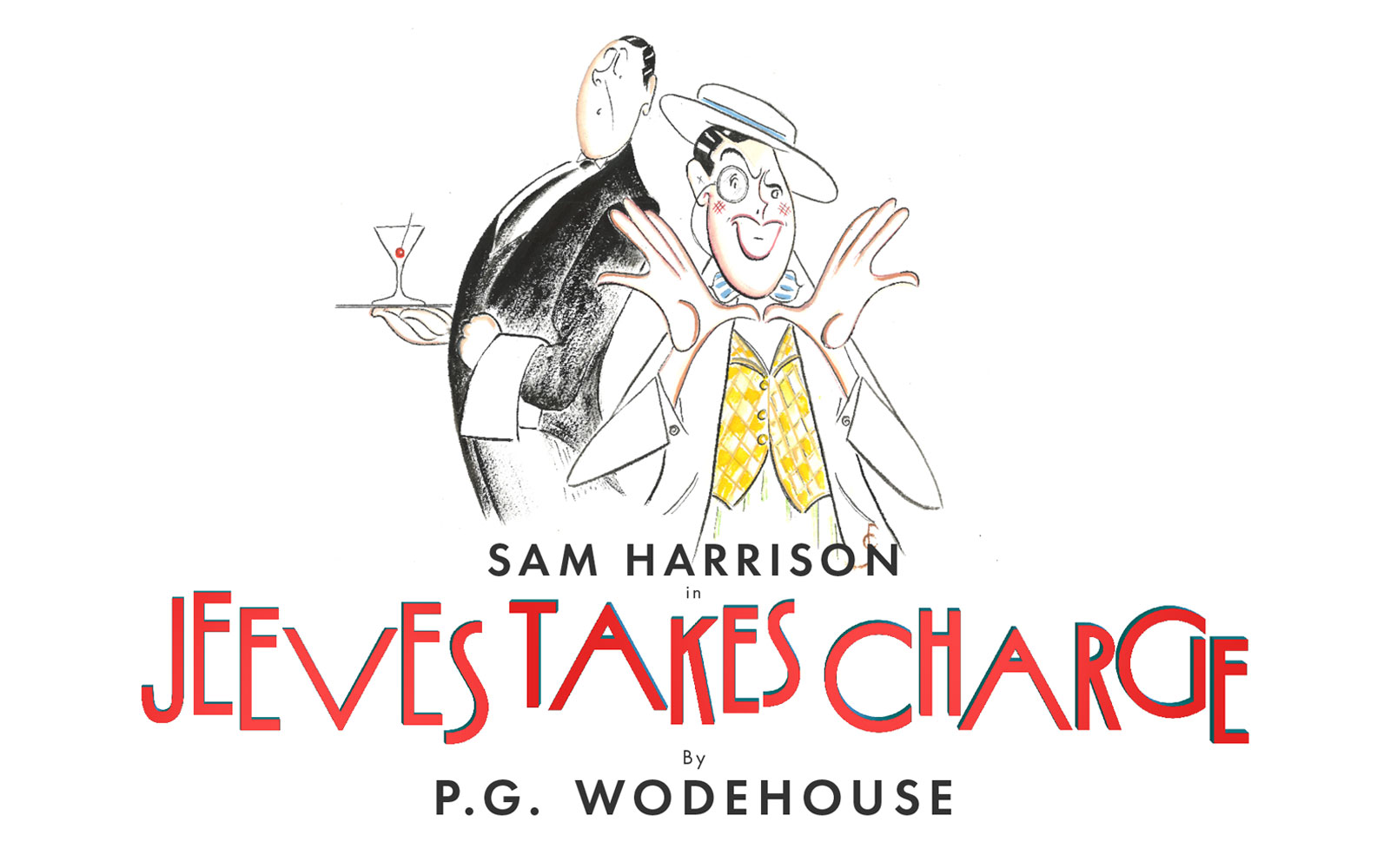 Illustration of characters from Jeeves Takes Charge Westend show