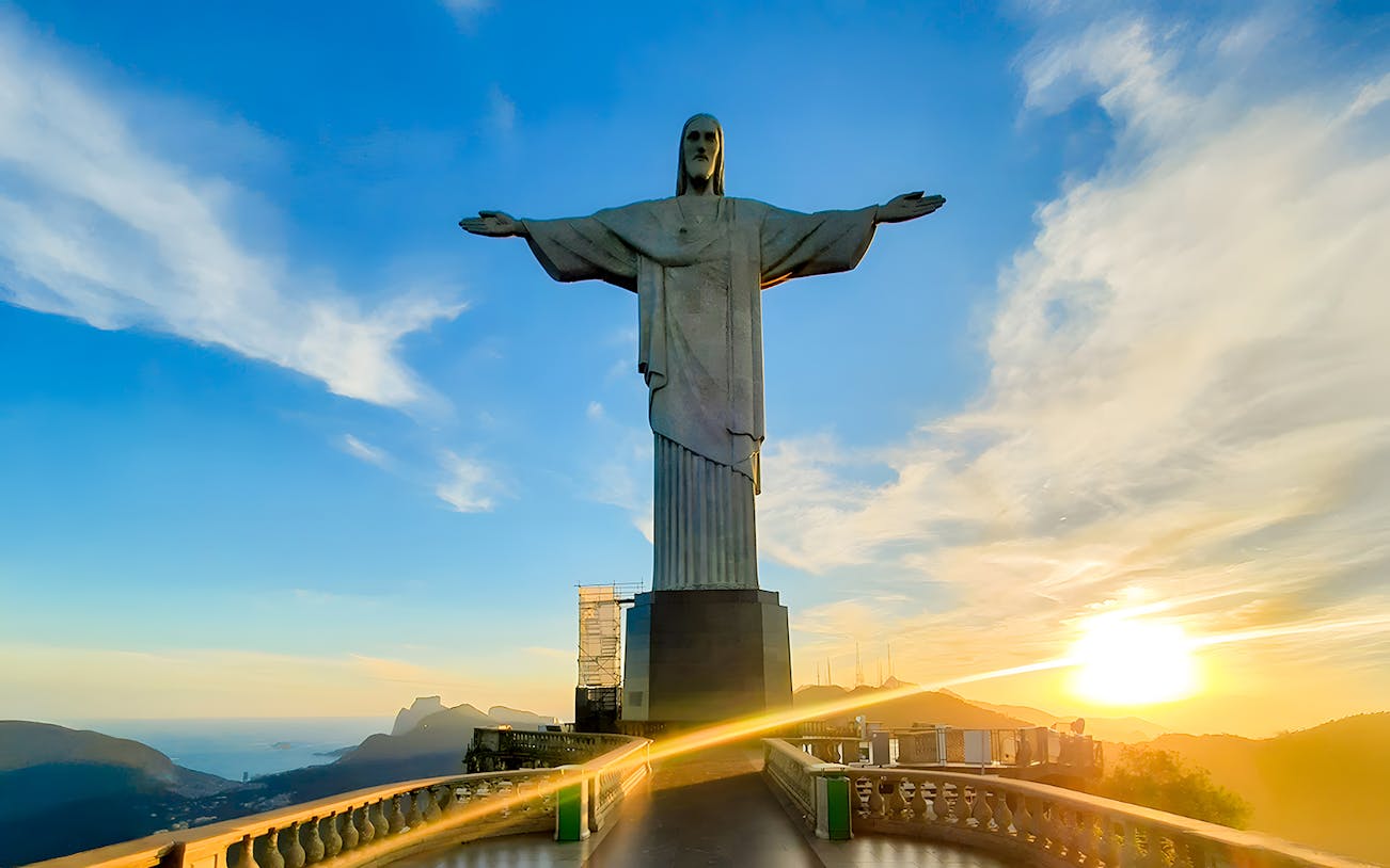 Christ the Redeemer statue at sunrise, Rio de Janeiro.