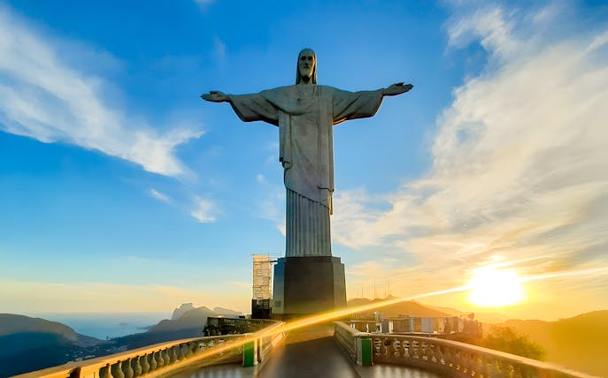Christ the Redeemer statue at sunrise, Rio de Janeiro.