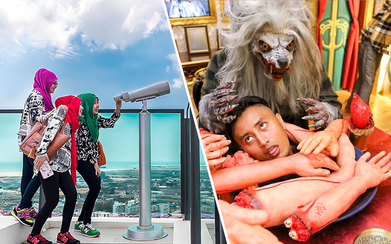 Visitors at The Shore Sky Tower and Ghost Museum in Melaka, Malaysia.