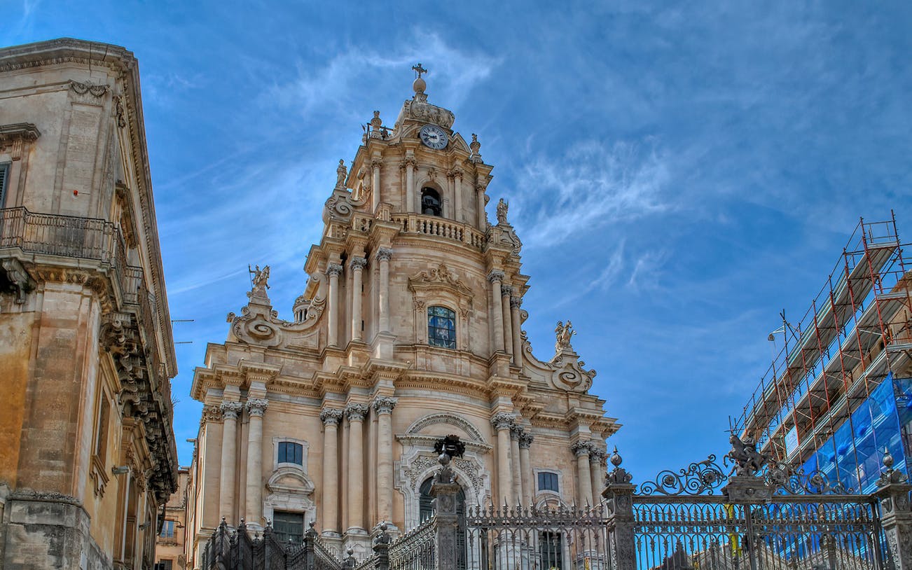 Baroque cathedral in Ragusa, Italy, viewed during a minivan tour from Siracusa.