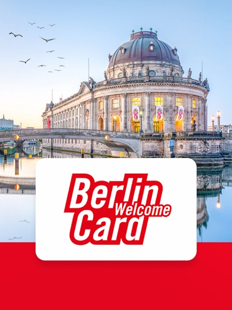Berlin WelcomeCard with view of Bode Museum and TV Tower, offering unlimited public transport.