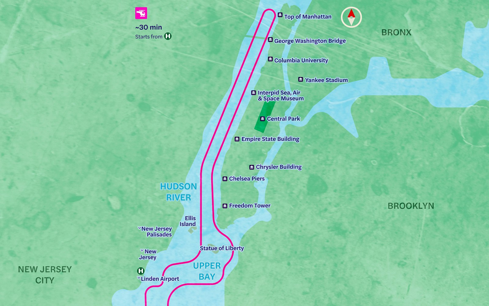 new york helicopter tour route map