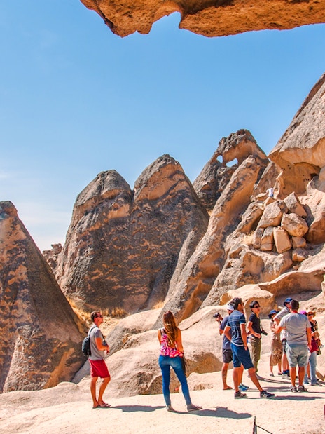 Guests exploring Fairy Chimneys in Cappadocia, Turkey.