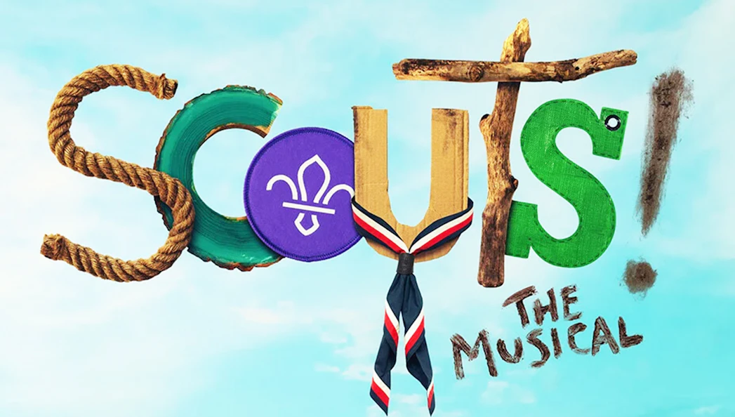 Scouts! The Musical logo with rope, wood, and scout emblem.